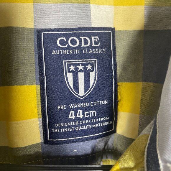 Code Men's Short Sleeve Yellow Gray Plaid BU Shirt Medium/44Cm Cotton! - Picture 3 of 5